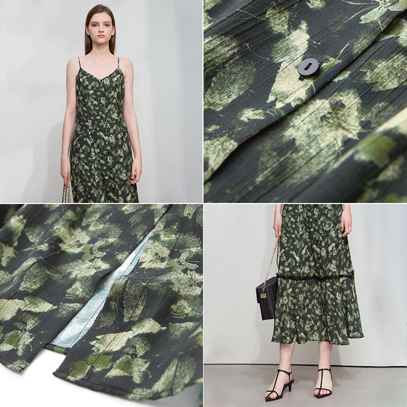 Amii Minimalism Vacation Casual Dress 2026 Summer New Women Sling Floral Slim Waist Vintage Crinkle Chiffon Dresses 12542080