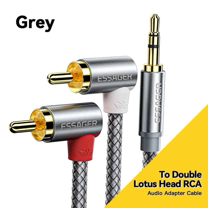 ខ្សែ Essager 90° RCA Jack 3.5 ទៅ RCA ខ្សែអូឌីយ៉ូ 3.5mm Jack ទៅ 2RCA Male Splitter Aux Cord សម្រាប់ទូរទស្សន៍កុំព្យូទ័រ ឧបករណ៍ពង្រីកសំឡេង ឌីវីឌី ខ្សែឧបករណ៍បំពងសម្លេង