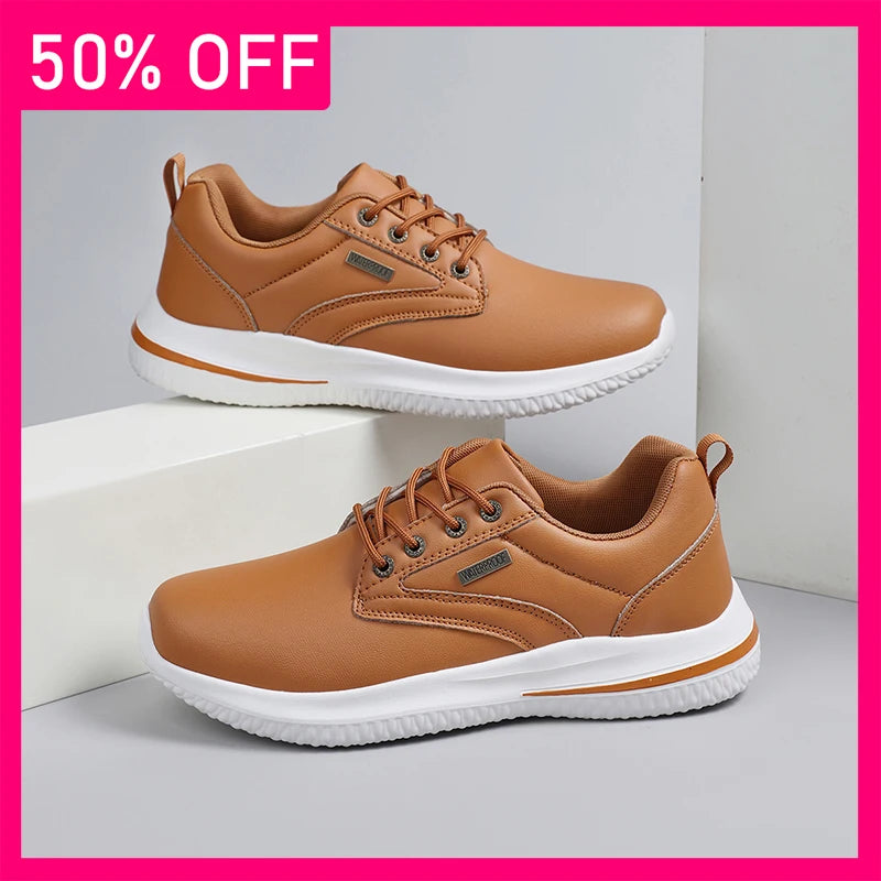 Men Sports Shoes New Leather Street Running Anti Slip Thick Soled Fitness Shoes Light Soft Youth Jogging Casual Shoes for Men
