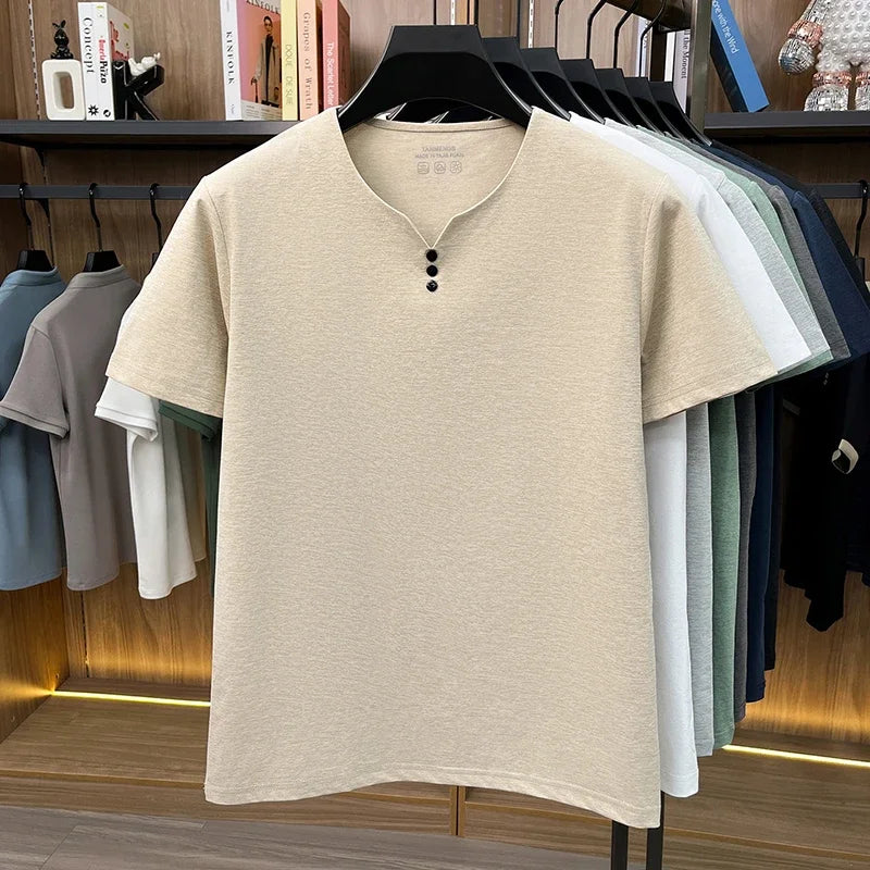 Men Henley Neck T Shirt With Classic Placket Short Sleeve Ideal For Everyday Office Work And Casual Wear Activities