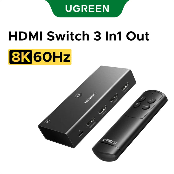 UGREEN HDMI 2.1 Switcher 8K 60Hz HDMI-compatible Switch 3 in 1 Out with Remote Control Converter For Xbox PS5 Monitors