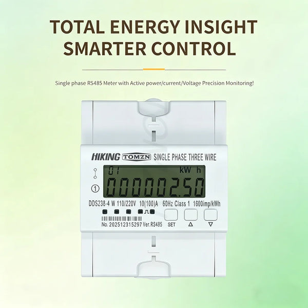 TOMZN DDS238-4 W L1/L2 FM2S Bi-directional Active Energy Meter  100A, RS485, Phase Voltage/Frequency 50/60Hz