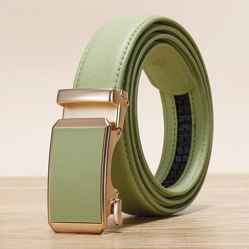 Golden Automatic Buckle Belt Men and Women Universal Fashion Casual Belts Red Blue Green Black White Cinturon Female Waistband
