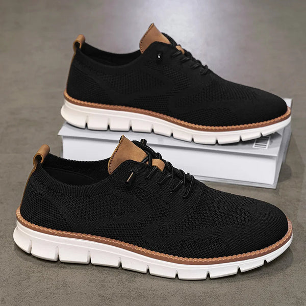 Men's Knitted Upper Casual Shoes Breathable Soft Sole Business Leisure Sneakers Non-slip Walking Shoes for Daily Commute