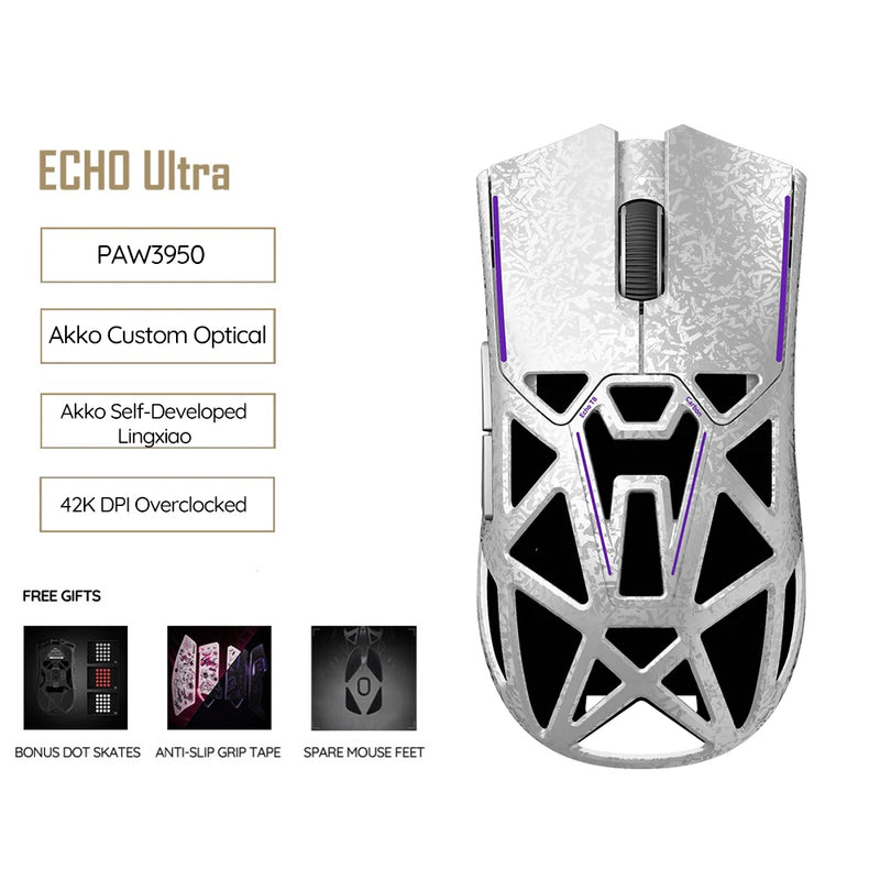 Akko Echo Master Ultra Gaming Wireless Mouse Carbon Fiber PAW3955 PAW3950 8K Polling Rate 65000DPI 55g Lightweight Esports Mouse