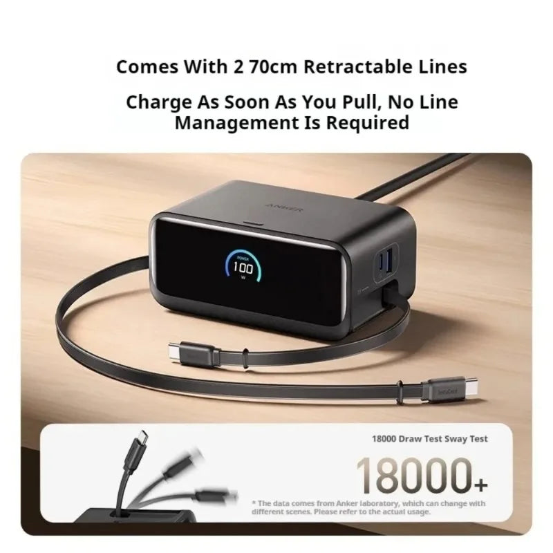 ស្ថានីយសាកថ្ម Anker A91C8 Nano 100W GaN ខ្សែសាកលឿនពហុរន្ធសម្រាប់ដាក់លើតុ និងអេក្រង់បង្ហាញ