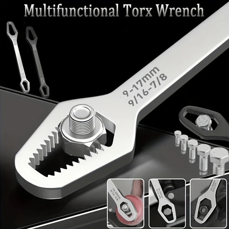 Heavy-Duty Adjustable Ratchet Wrench with Self-Locking Mechanism-All in One Multi-Headed Tool,SAE & Metric Sizes,for Automotive
