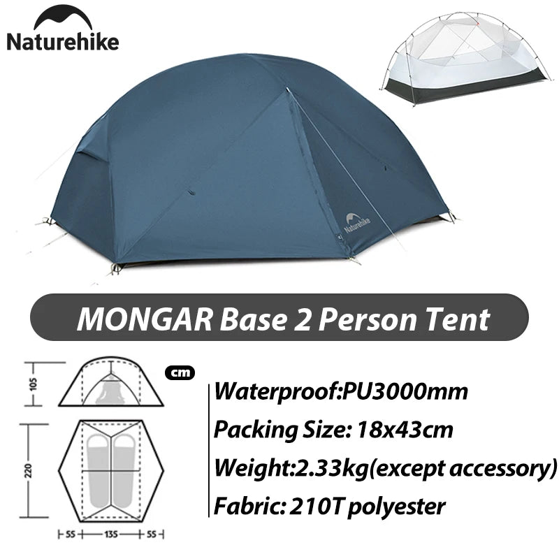 Naturehike New 2026 Mongar Base Outdoor Double Layer 210T 2/3Person Tent Ultra Light Hiking Waterproof Tent Outdoor Camping Tent