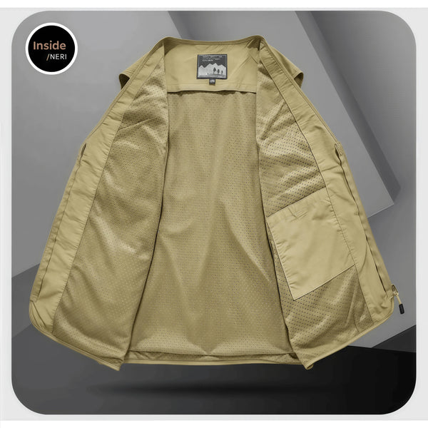Men's waistcoat outdoor  quick-drying V-neck lightweight fishing vest Large Size Casual photography jacket  multi-pocket vest