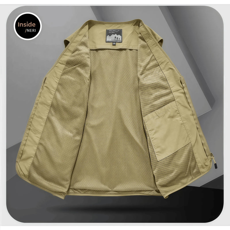 Men's waistcoat outdoor  quick-drying V-neck lightweight fishing vest Large Size Casual photography jacket  multi-pocket vest