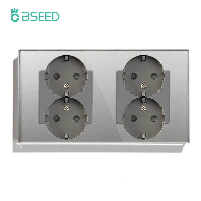 BSEED EU Wall Sockets Double Power Outlets White Black Double Frame USB Type-C Phone Charge Port Glass Panel Kids Protection 16A