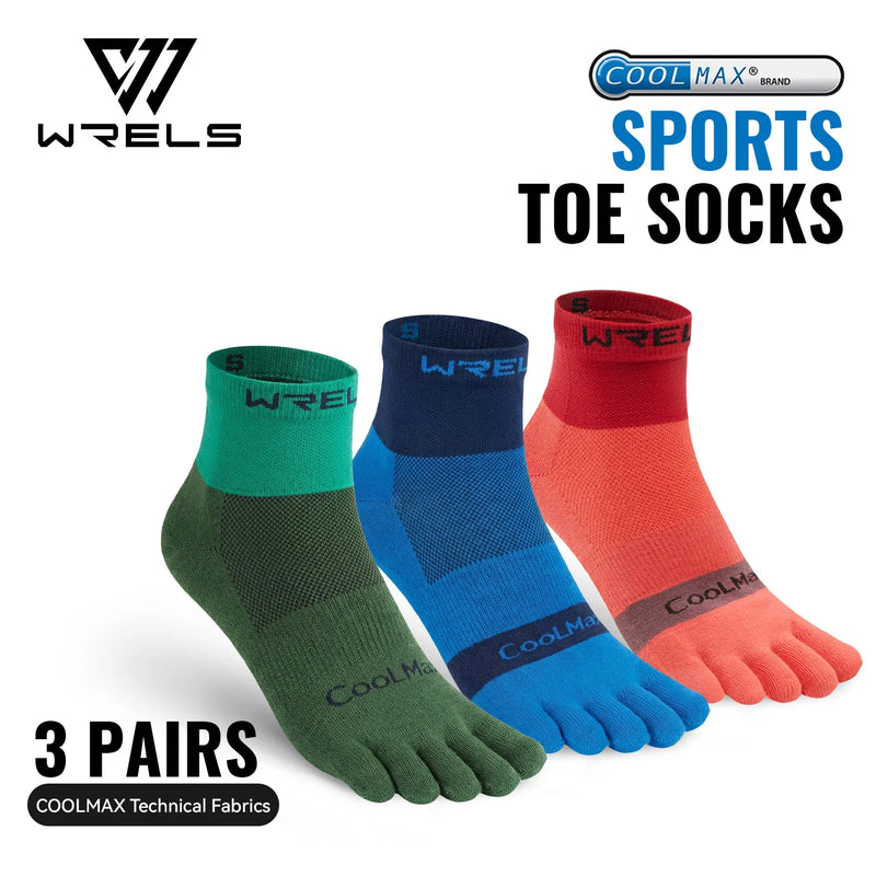 WRELS 1/2/3pairs COOLMAX Five Finger Socks Athletic Running Breathable Compression Comfortable Hiking Toe Socks for Men Women