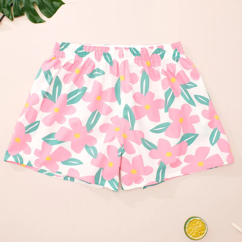 ខោ pajamas កប្បាសបោះពុម្ពទាន់សម័យសម្រាប់ស្ត្រី Lounge ស្តើងរដូវក្តៅខោខ្លីសម្រាប់គេងពេលយប់មានផាសុកភាព Pyjamas Femme