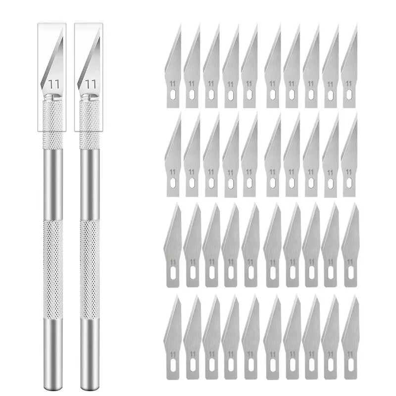 Engraving Non-Slip Metal Knife Kit + 40/5pcs #11 Blades Cutter Craft Knives for Mobile Phone PCB Repair Hand Tools