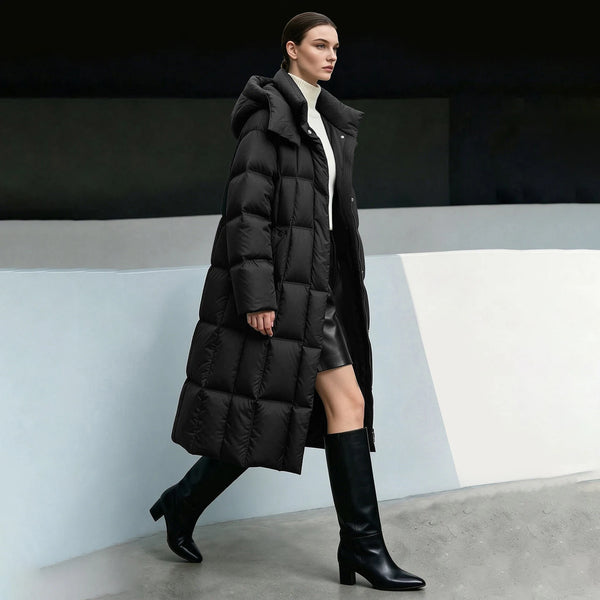Amii Down Coats 2026 New Casual Detachable Hood Belt Long Winter Down Jacket Magnetic Buttons Warm Loose Top Jacket 12644050