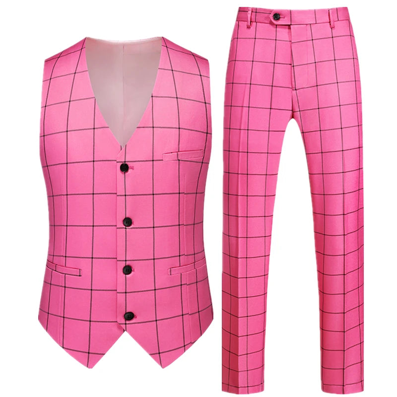 Men's Red Two-Piece Set, Sleeveless V-neck Vest with Trousers, White, Black, Red, Silver, Green,Purple To Choose From!