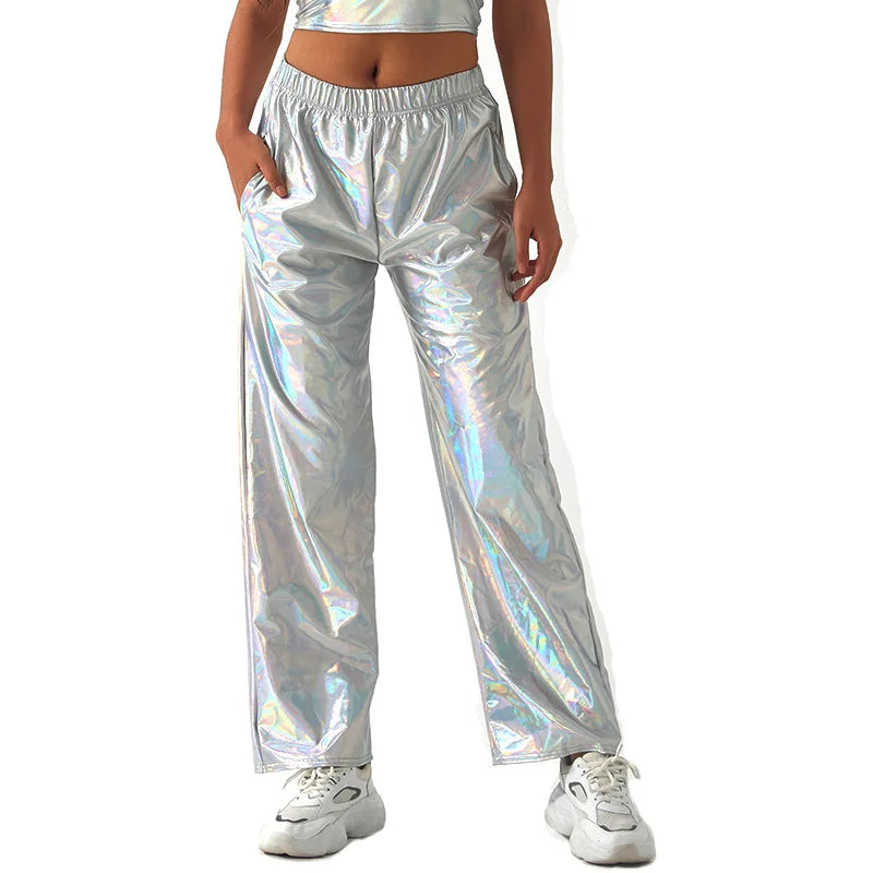 2026 Women Fashion Aurora Laser Gradual Change High Waist Straight Pants, Thin Female Stretch Trousers, 2025 New