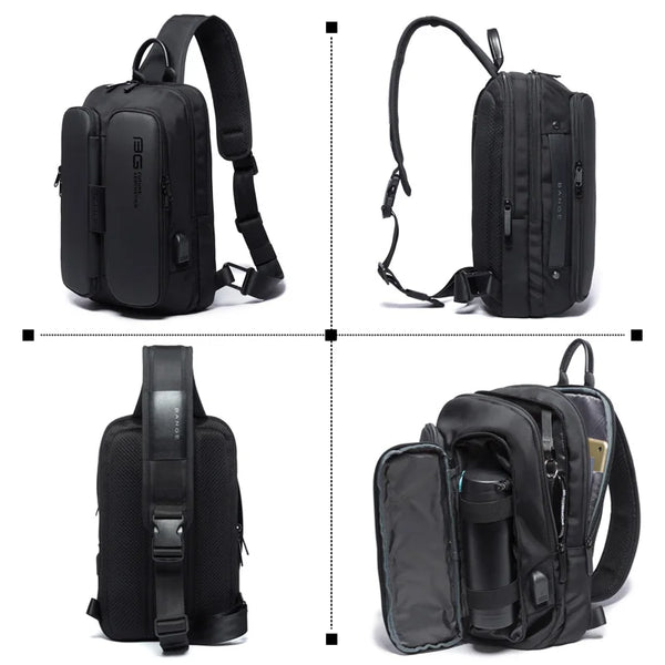 BANGE Men's Chest Pack Casual Crossbody Bags Male USB Charging Shoulder Bag Oxford Messenger Bag Waterproof Large Capacity 2021
