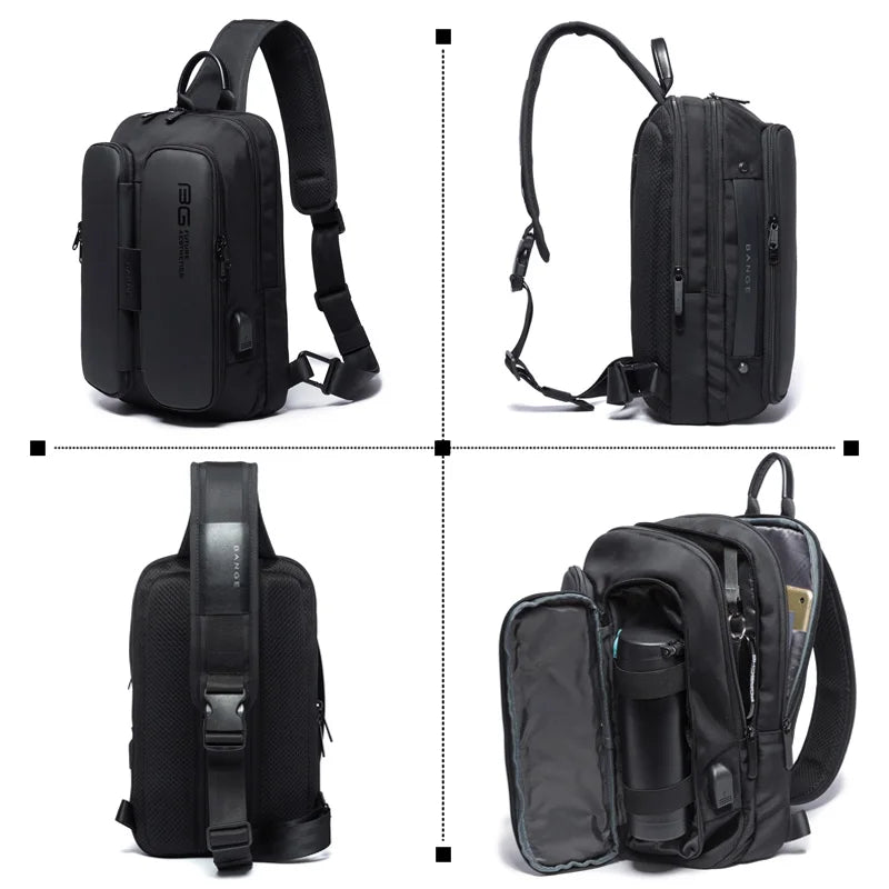 BANGE Men's Chest Pack Casual Crossbody Bags Male USB Charging Shoulder Bag Oxford Messenger Bag Waterproof Large Capacity 2021