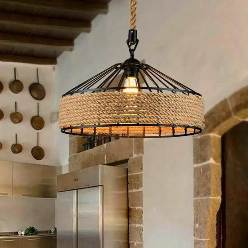Vintage Nordic Industrial Chandelier Light Retro Iron Art Hemp Rope Hanging Lamp for Bar Cafe Restaurant Kitchen Island 30/40CM