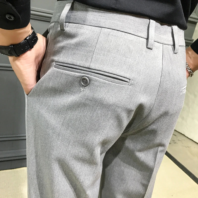 2026 New Men's Khaki Suit Pants, Fashion Slim Trousers, Asian Size 28-36,Korean Style Grey Pant.