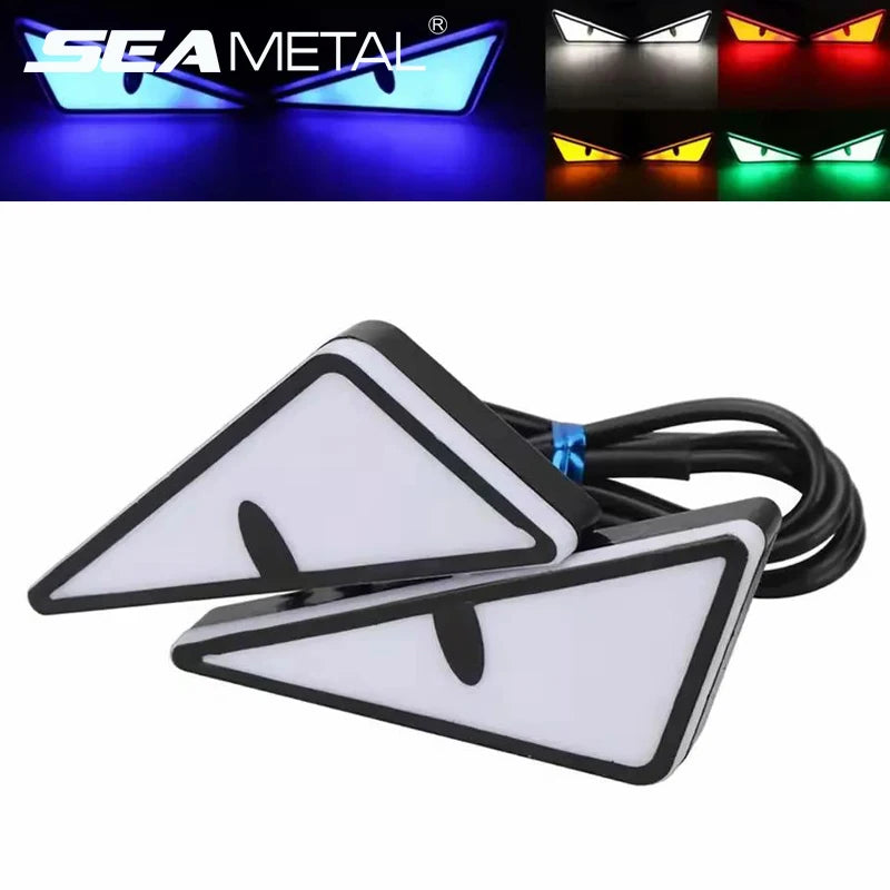 SEAMETAL 2pcs LED Devil's Eye License Plate Light Mini Turn Signal Flasher Headlight for Car Motorcycle Modified Decoration