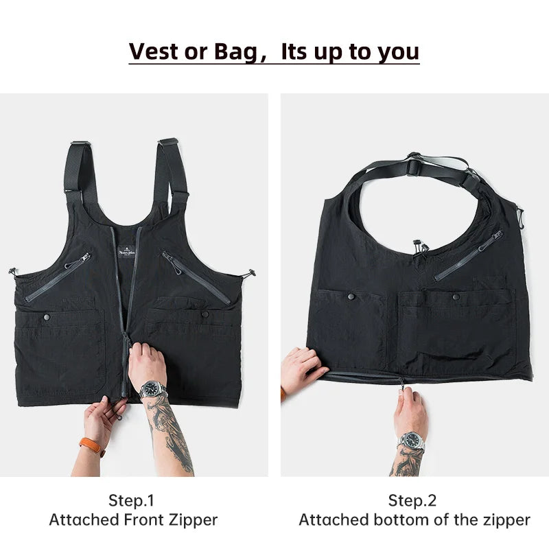 Maden Workwear Retro Multi Pocket Sleeveless Nylon Vest Outdoor Functional Dual Purpose Bag Coat For Men 2023 Fashion