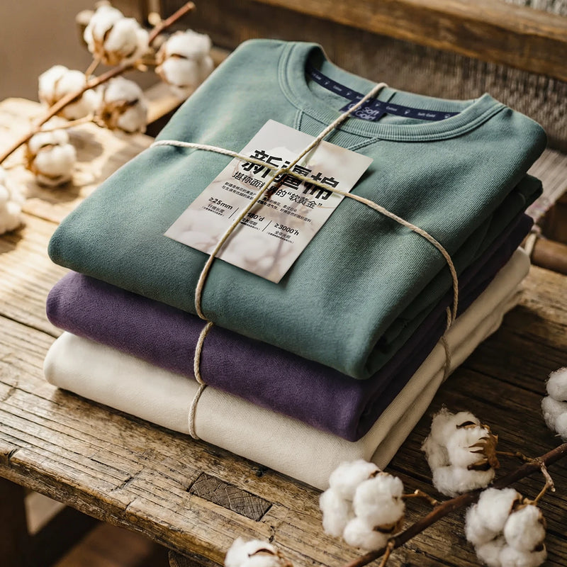 Maden Men's Casual Heavyweight Knit Sweatshirt Loose Fit Crewneck Long Sleeve Pullover Basic Layering Piece for Spring Autumn