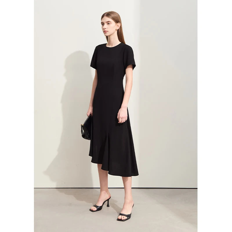 រ៉ូប Amii Minimalism រដូវក្តៅឆ្នាំ ២០២៦ រ៉ូបថ្មីសម្រាប់នារី កមូល បែកជាពីរ ដៃអាវខ្លី មិនស្មើគ្នា រ៉ូបសម្រាប់នារី ស្ដើង រឹងមាំ 12442188