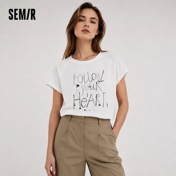 អាវយឺតស្ត្រី Semir ឆ្នាំ ២០២៦ ដៃអាវ Raglan ស្ដើងបោះពុម្ពអក្សរទឹកថ្នាំ រចនាប័ទ្មផ្លូវ ស្ដើងសម