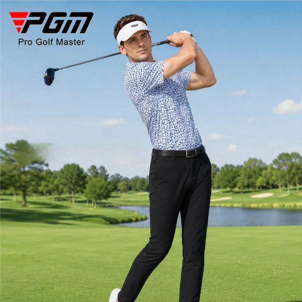 PGM Golf Men Summer Short Sleeve T-shirt Printed Soft Moisture Absorbing Quick Drying High Elasticity Sports Top YF912