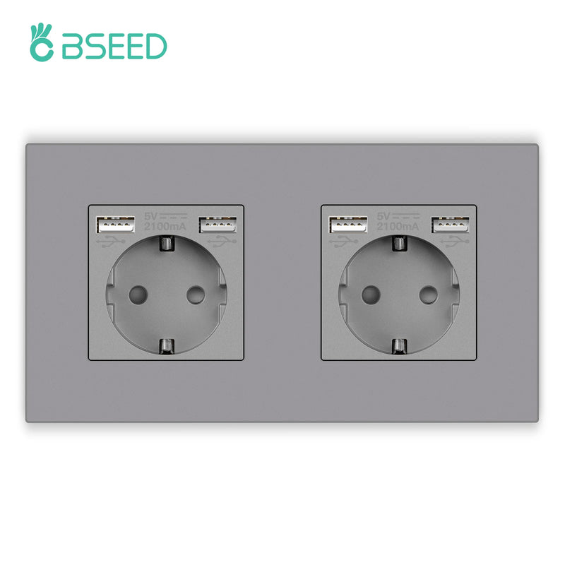 BSEED Button Switch 1/2/3Gang 1Way Wall Sockets With USB Type-C Phone Charger Mounted Double Socket Plastic Panel Triple Outlets