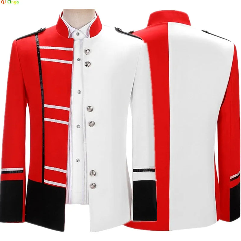 Red, White, and Black Color Blocking Men's Suit Jacket, Single Breasted Blazers, Wedding/Party Dress Coats, Asian Size