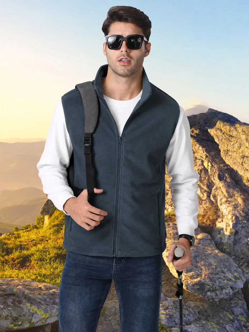 TACVASEN Fleece Vest Jackets Mens Stand Collar Sleeveless Jacket Spring Autumn Casual Waistcoat Fishing Hiking Outdoor Vest Male