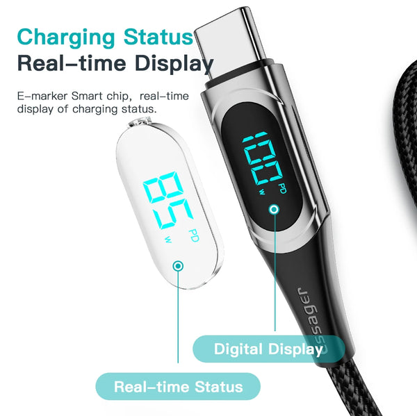ខ្សែសាក Essager USB Type C ទៅ USB C 100W/5A PD សាកលឿនសម្រាប់ Macbook Xiaomi Samsung Type-C USBC Cable 2M