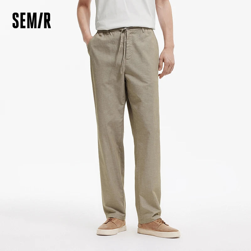 Semir Men Pants Cotton 2026 Linen Loose Fit Straight Solid Elastic Waist Urban Casual Everyday Style Soft Comfortable Daily