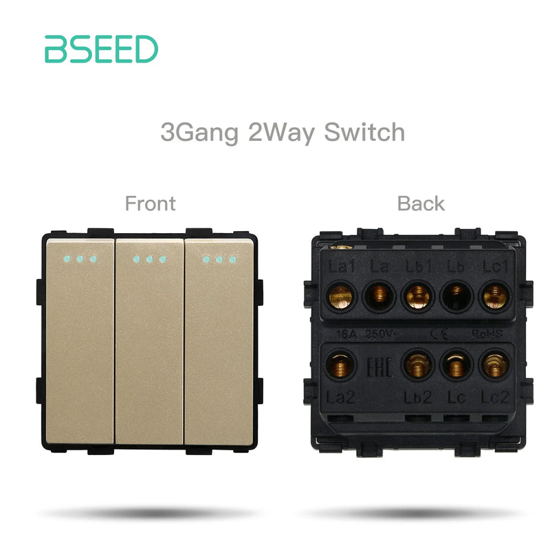 BSEED EU Standard Wall Light Switch Module Electrical Outlets Button Switch DIY Function Part Glass Panel Free Collocation Gold