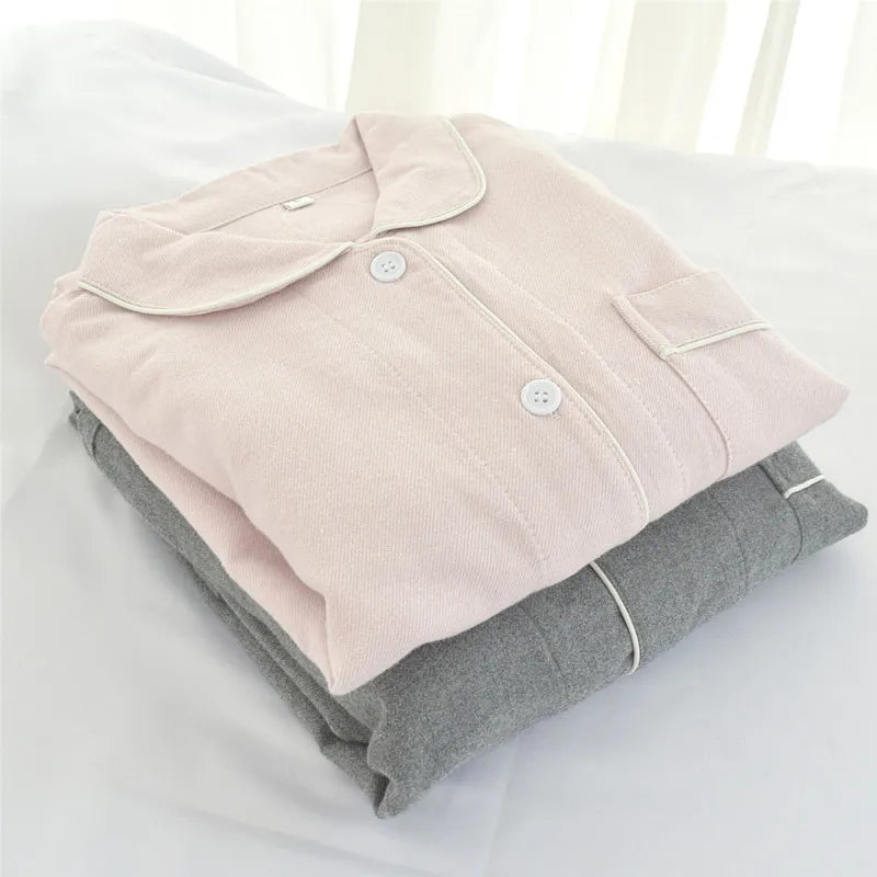 100% Cotton Spring Autumn Long Sleeve Couple Pajamas Loose Two-piece Suit Lounge Home Wear Sleeping Women Pyjamas Femme Sets