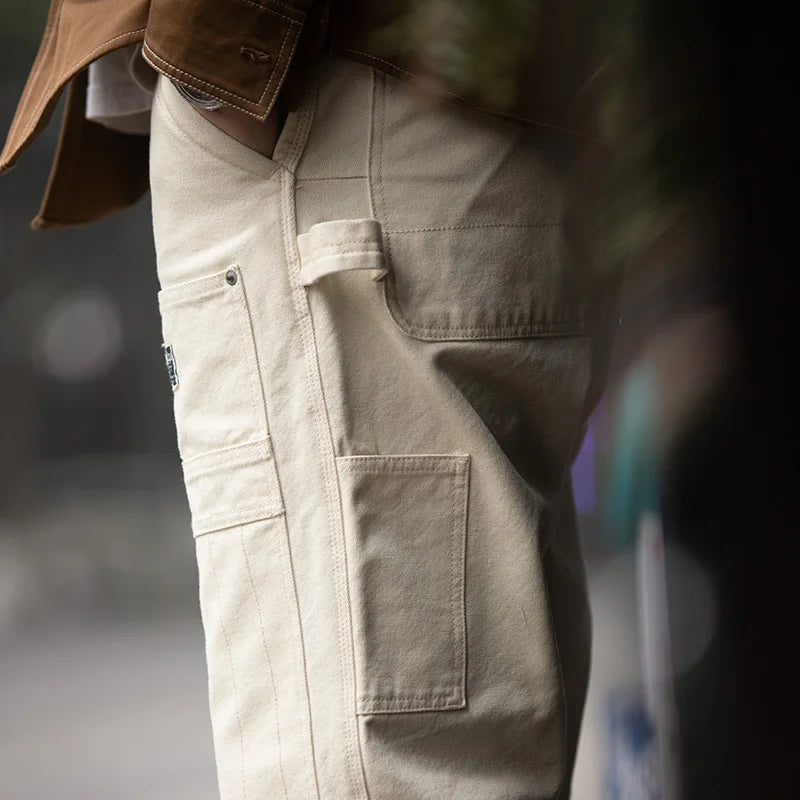 ខោខូវប៊យ Maden Workwear បែបអាមេរិកាំង Retro រលុង ពណ៌ស លាងសម្អាត ខោត្រង់ ខោកាត់ឈើ ខោបុរស