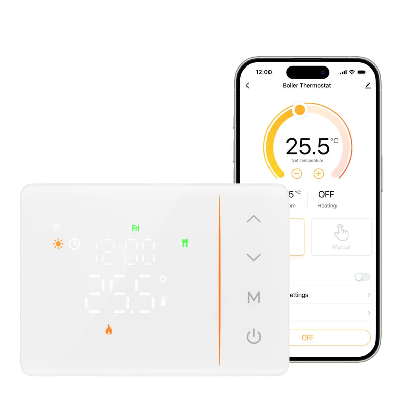 Smart Wireless Tuya Thermostat WiFi Daily Programmable Heating Cooling Temperature Controller for Gas Boiler, Battery Powered