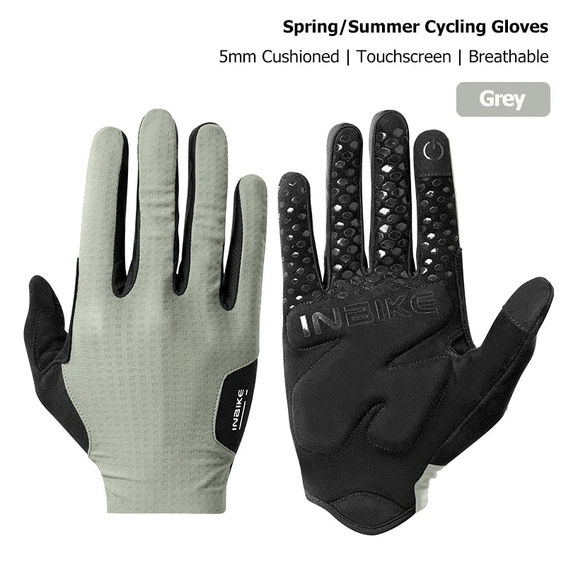 INBIKE 2025 Full Finger Cycling Gloves Touchscreen Anti-Slip Gel Palm Reflective Breathable Gloves for Road Bike MTB Accessories
