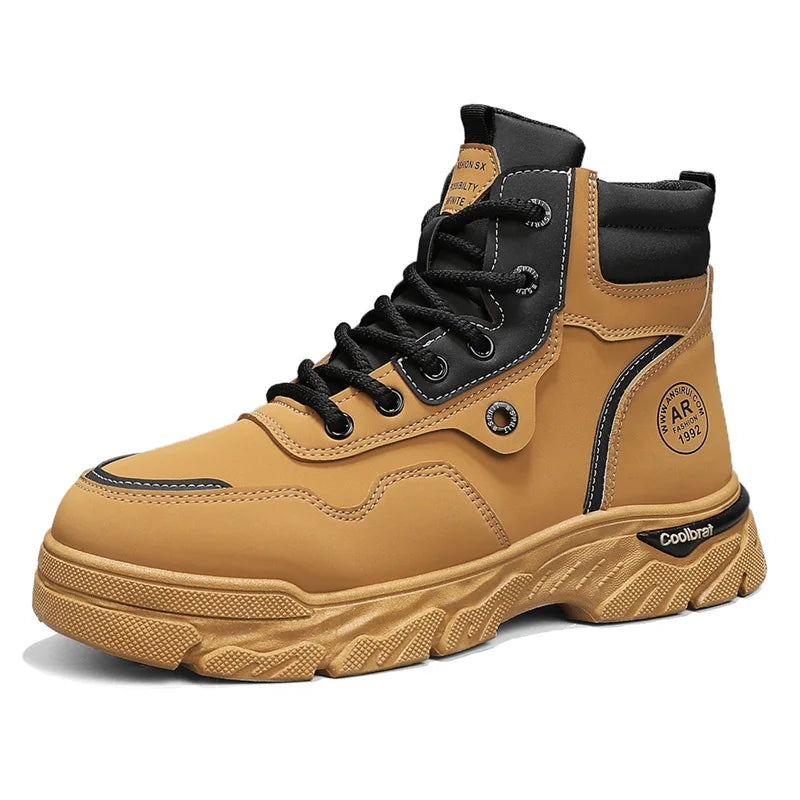 Men's boots spring and autumn new Joker British casual boots fashion youth soft-sole non-slip outdoor shoes high-top work boots