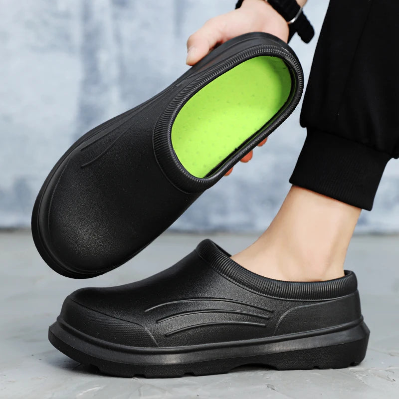 Chef Shoes For Men Non Slip Kitchen Restaurant Working Shoes Oil Proof Waterproof Rubber Sandals Garden Shoes Size 35-46