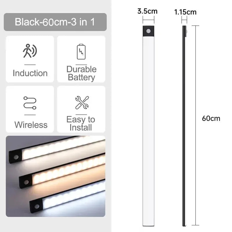 10-60CM Motion Sensor Cabinet Lights USB Rechargeable Under Cabinet Lights with Infrared Sensor Magnetic for Kitchen Closet