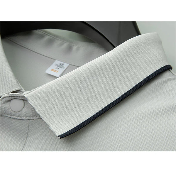 Men's Polo Shirt, Stretchy Seamless Ice Silk Fabric, Half-Zip Color Block Collar, Cool & Breathable Summer Short Sleeve Tee