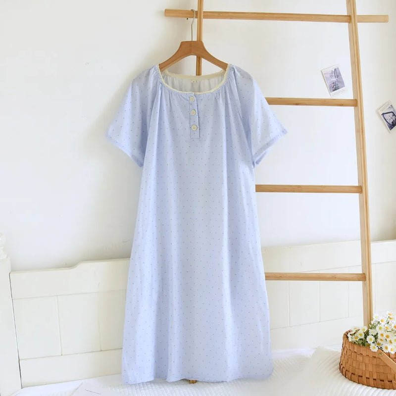 Thin Nightgowns Woman Sleep Summer Pajama Dress New Short Sleeve Sleepwear Women's Cotton Loungewear Home Clothes Nightdress