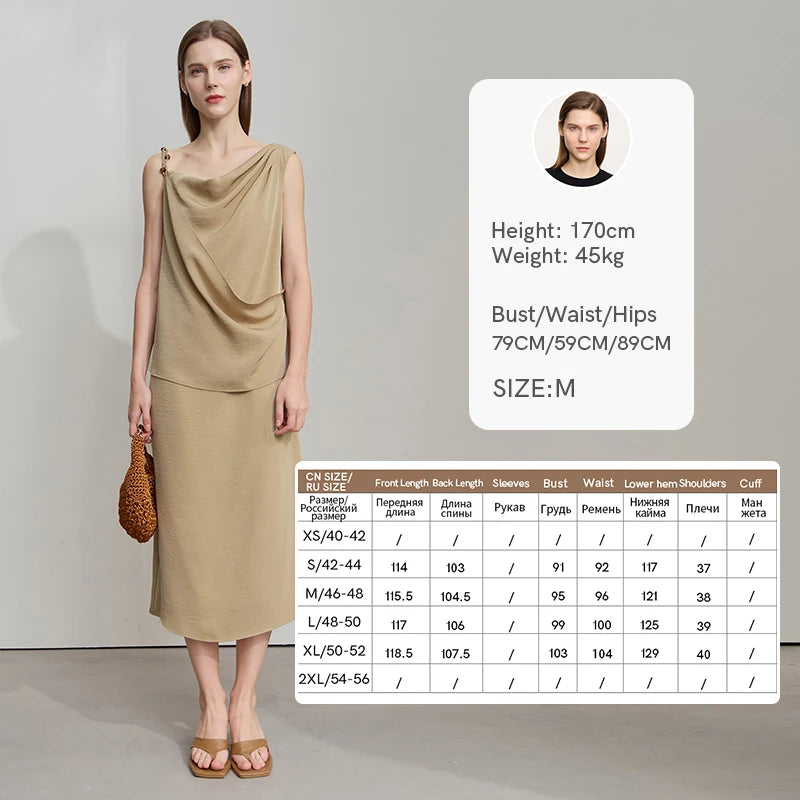 AMII Minimalist Solid Summer Camisole Dress Women New 2026 Sling Collar Pleated Sleeveless Loose Dresses Female Fashion 12552040
