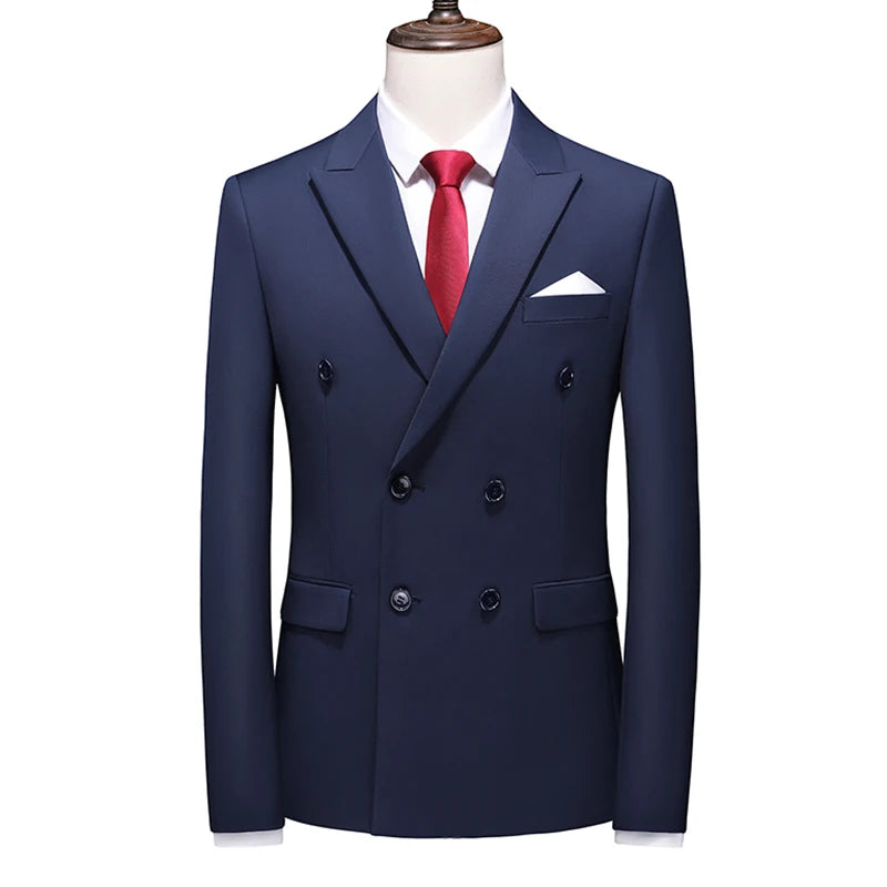 Men's Blue Long-sleeved Suit Jacket, Double-breasted Business Coat, Asian Size Slim fit Blazer,Available in Green,Red,Black,Gray