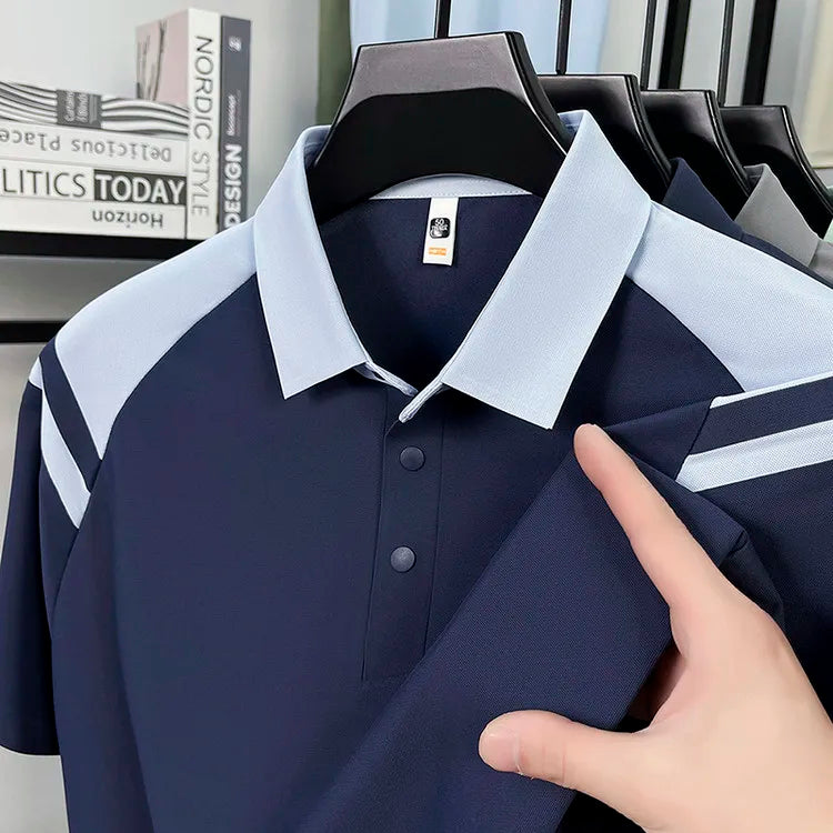 Men's Outdoor Sports Polo Shirt, 175g Quick Dry UV Protection UPF 50+ Anti-bacterial, Color Block Short Sleeve Golf T-shirt