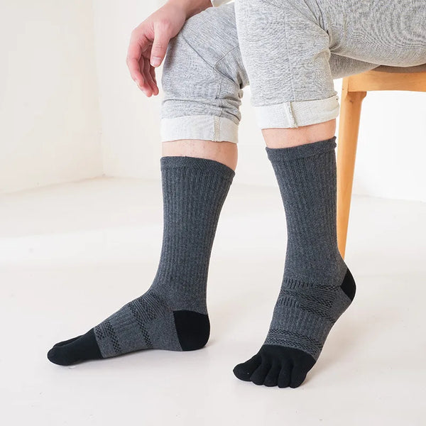 WRELS 1/5 Pairs Compression Five-Toe Socks Breathable Sports Toe Socks Women Men Cushioned Moisture-Wicking Running Crew Socks